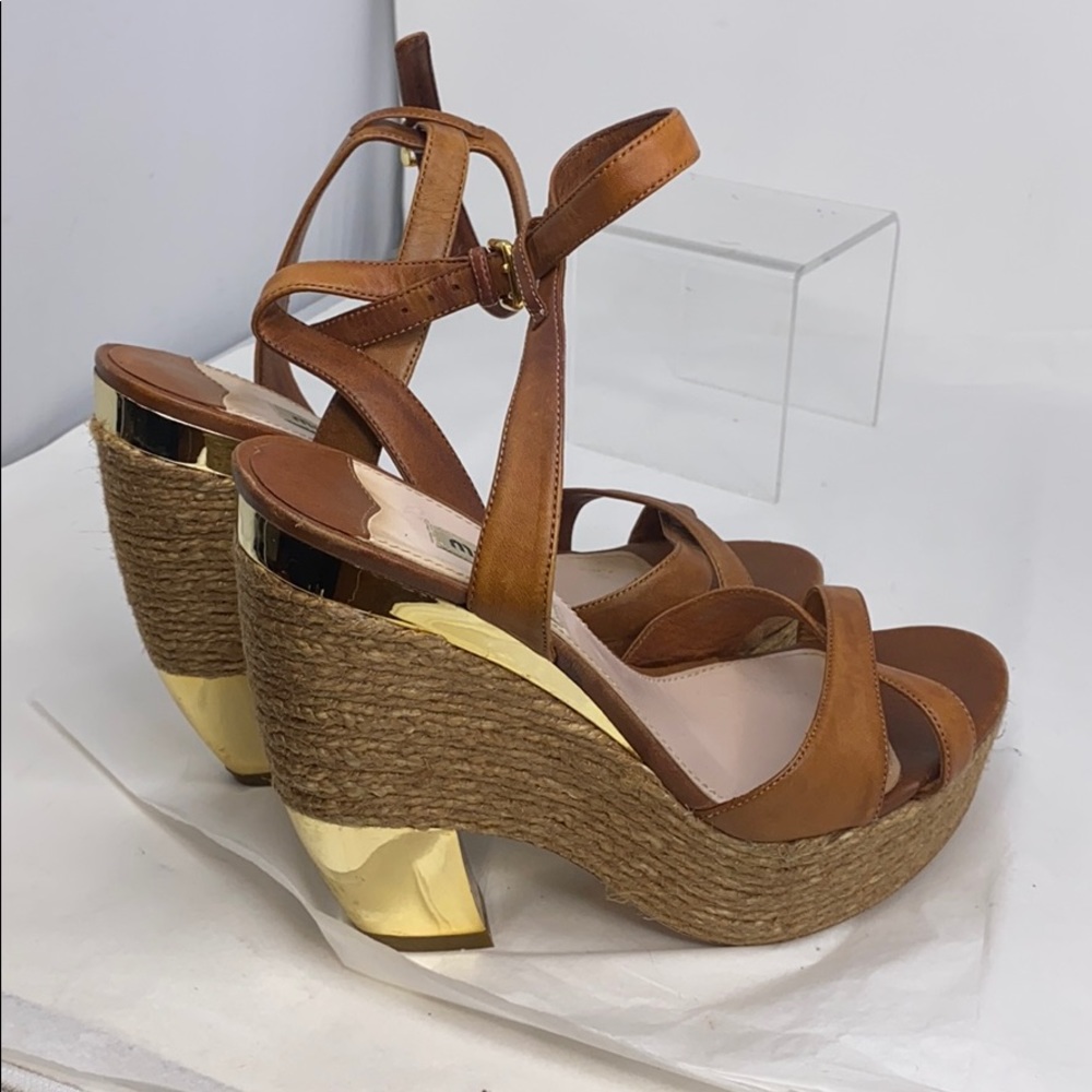 MIU MIU Prada Sz 38 Leather Espadrille Heel Wedges - Picture 15 of 16